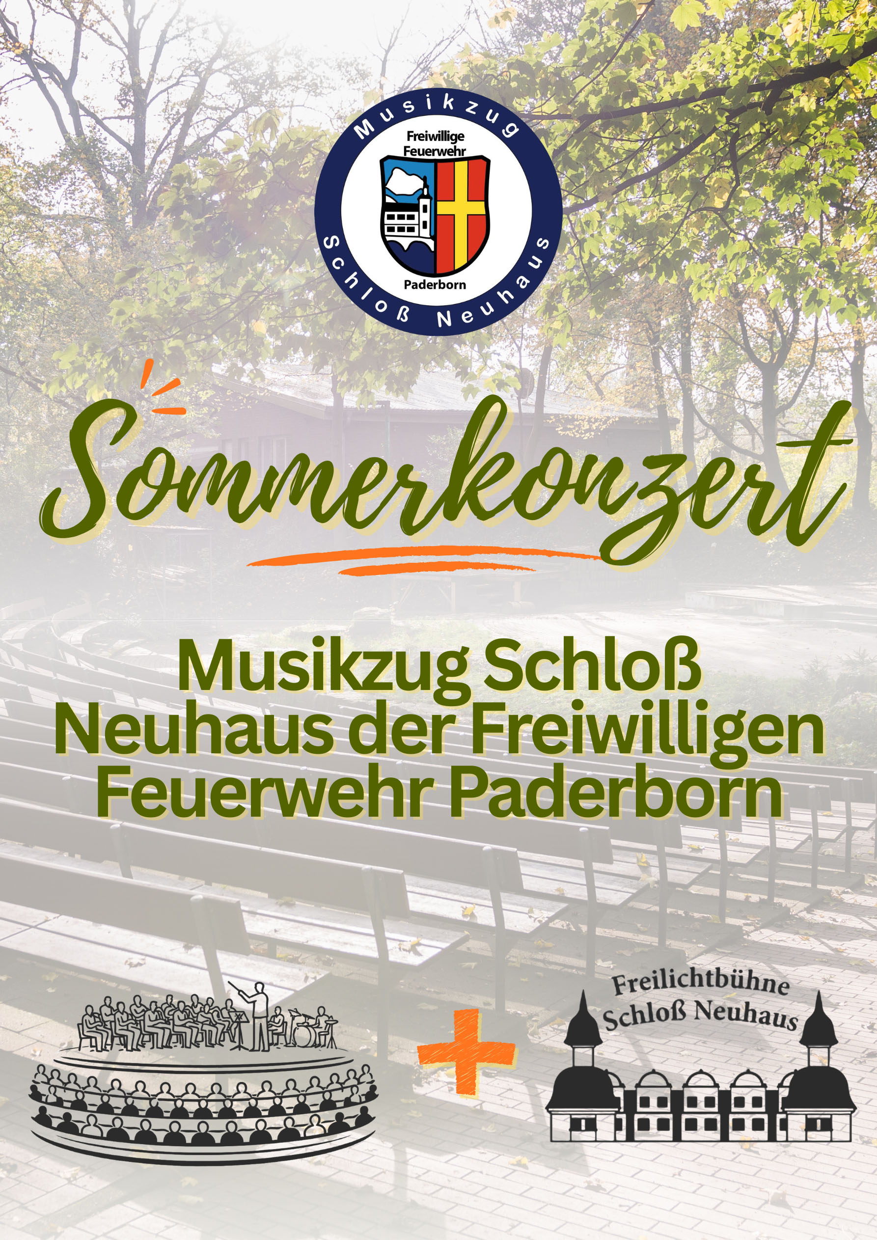 Plakat Sommer­konzert des Musikzuges Schloß Neuhaus der FFWPB
